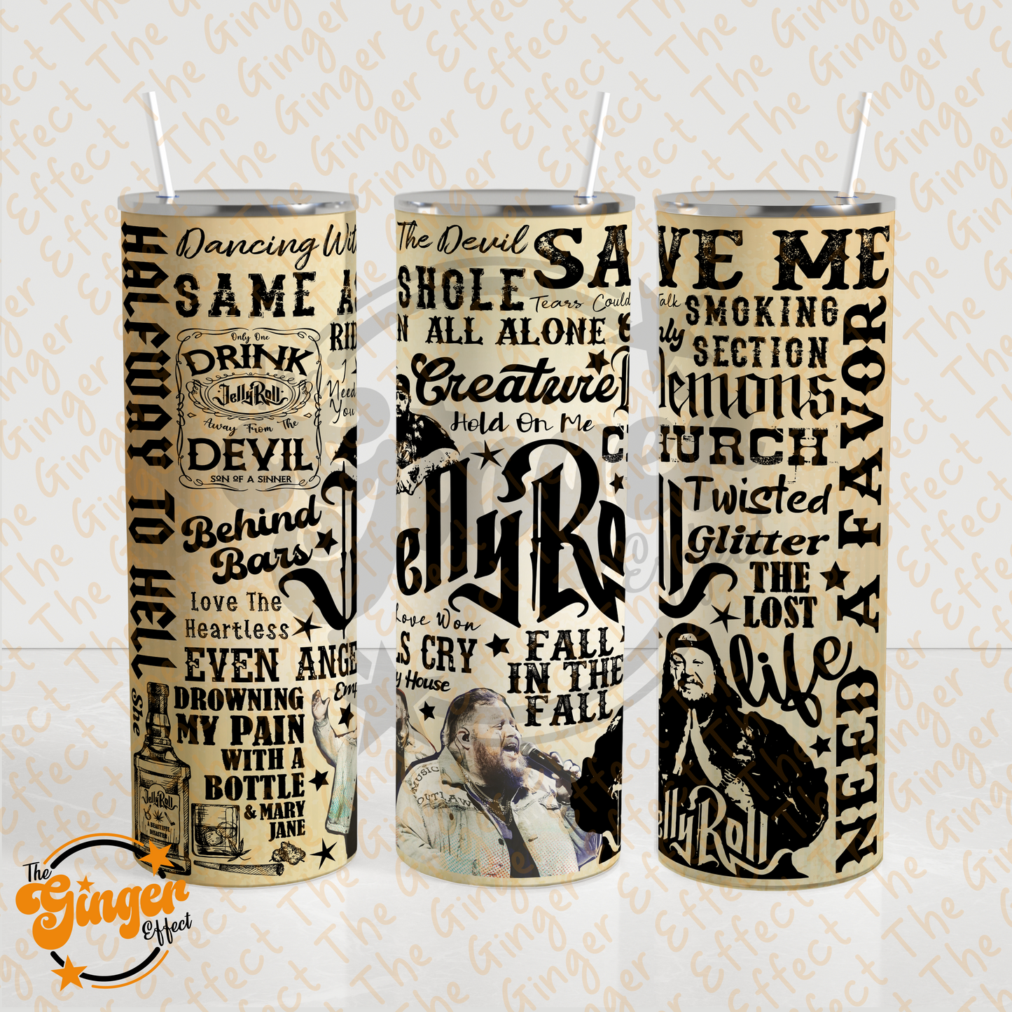 Jelly Roll 20oz Tumbler Wrap for Sublimation - Collage Style PNG Design 1