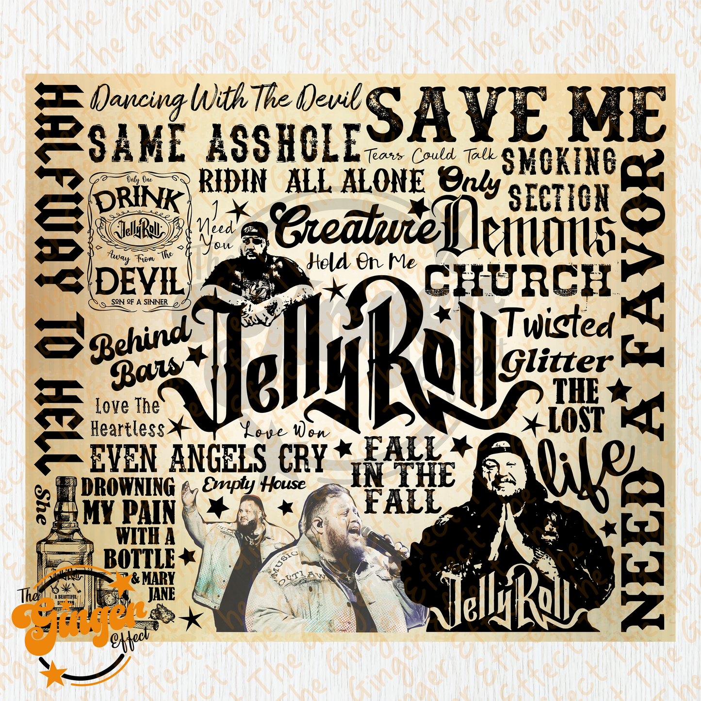Jelly Roll 20oz Tumbler Wrap for Sublimation - Collage Style PNG Design 1