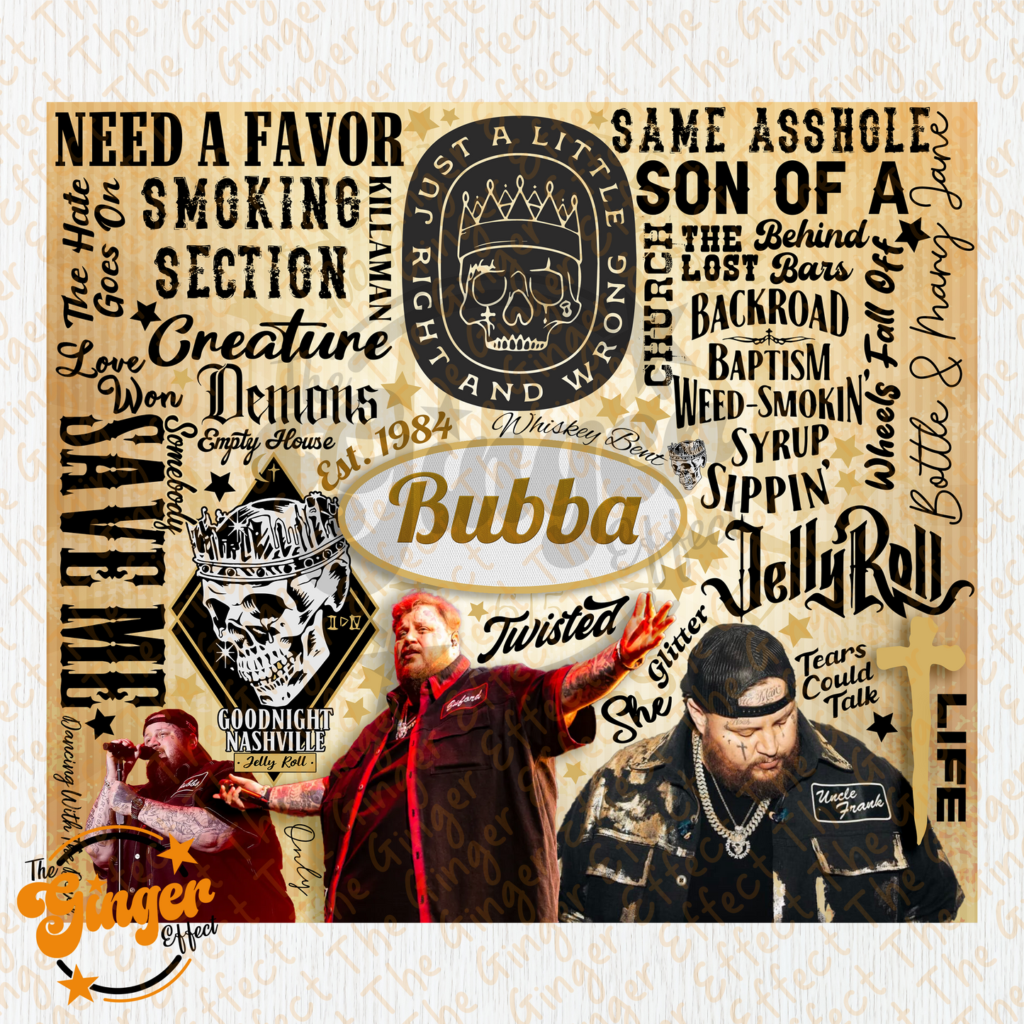Jelly Roll 20oz Tumbler Wrap for Sublimation - Collage Style PNG Design 3